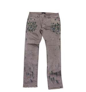 Purple Brand P001 Slim Fit Low Rise Paint Splatter Jeans in Sandstone